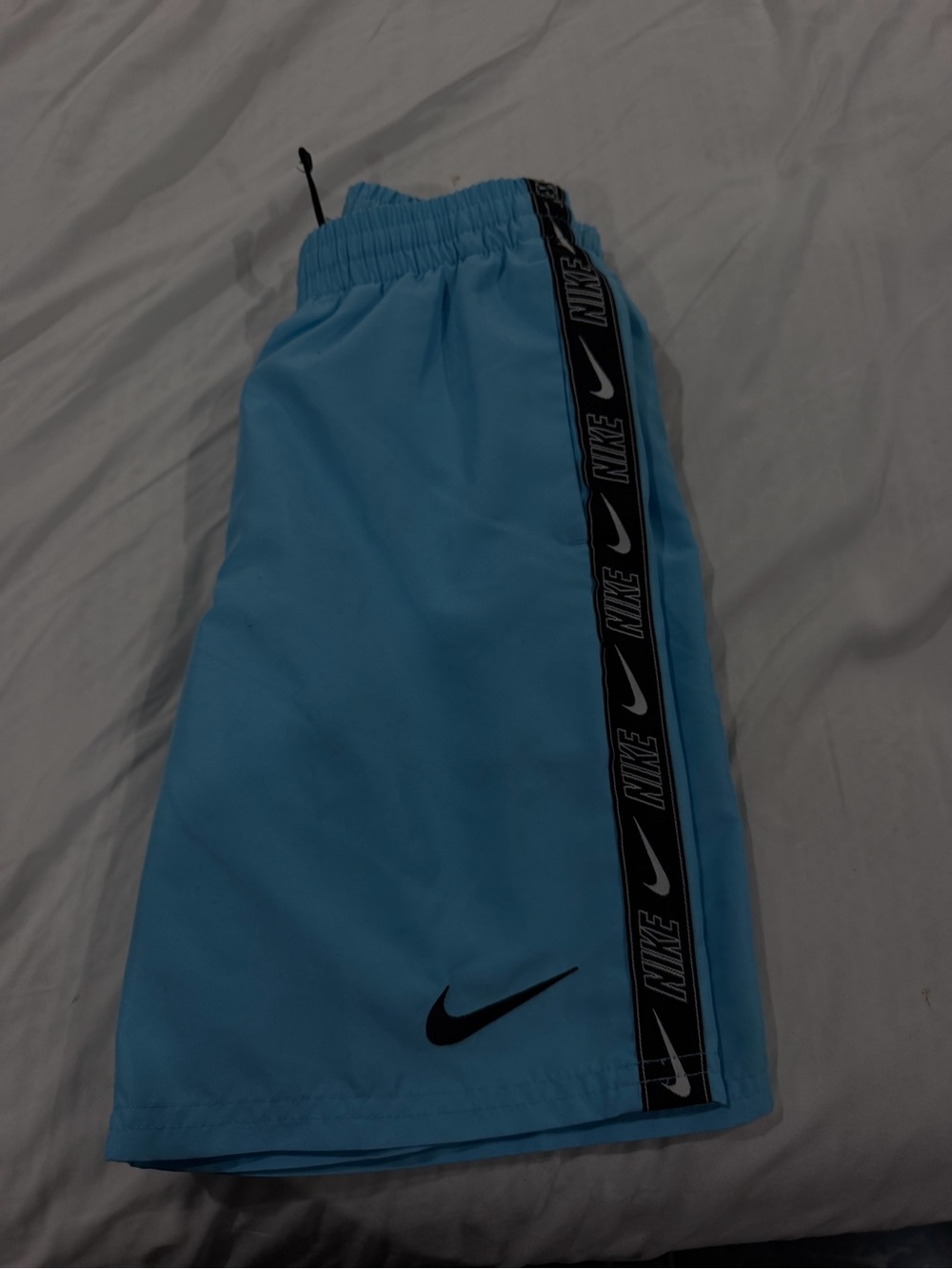 Nike Light Blue Boys Athletic Shorts with Black Swoosh